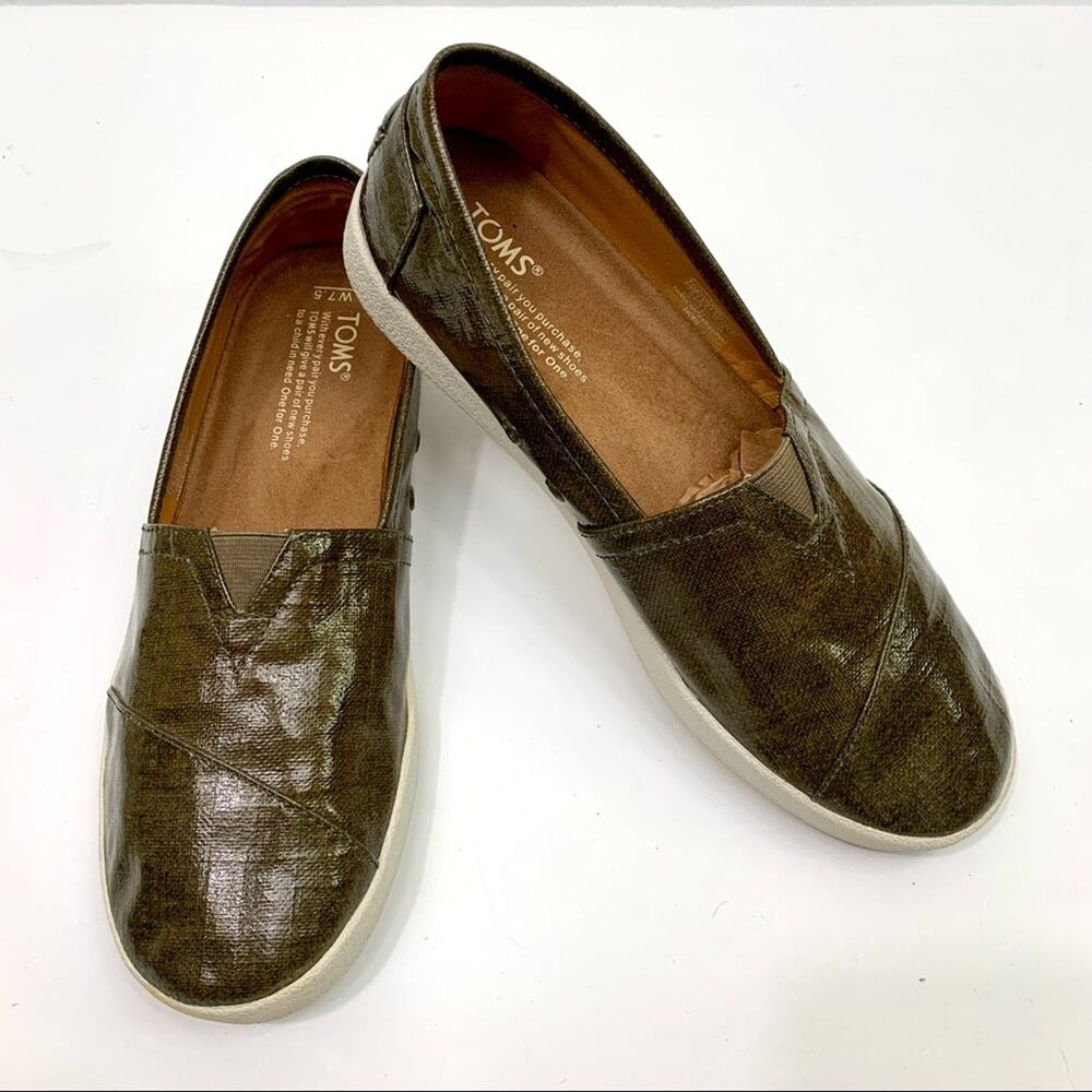 Toms Alpargata Cupsole Waxed Canvas Olive Green Loafers 7.5